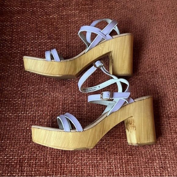 Seychelles Double Dip Lavender Purple Strappy Chunky Wood Retro Sandal Heels 8 - Picture 4 of 7